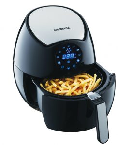  An air fryer with seven-built in programs for perfectly-cooked fries, wings, and so much more with little or *no* oil.