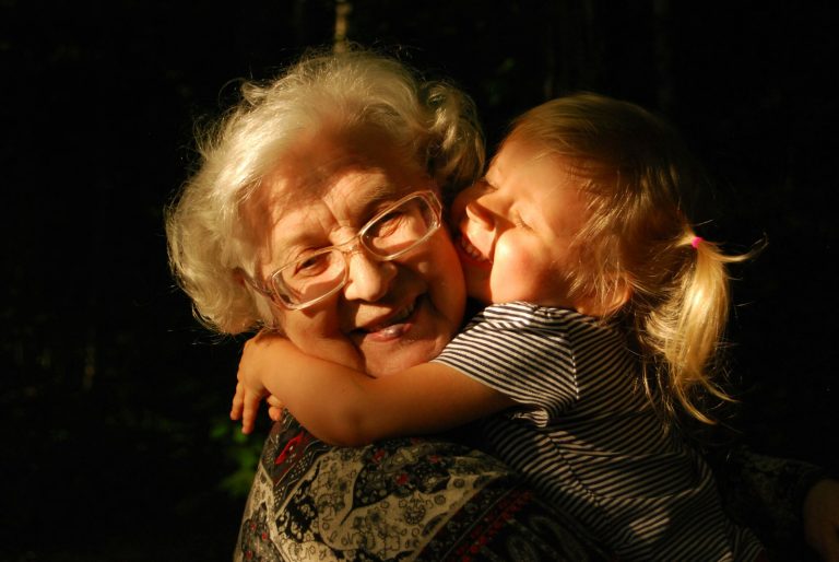 Smiling grandmother with white hair