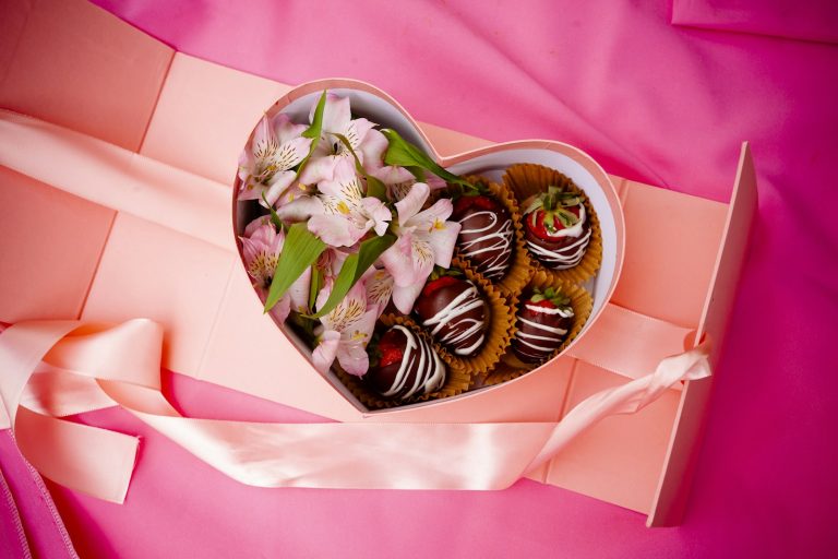 Heart-shaped box filled with chocolates